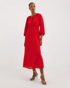 Textured Puff Sleeve Tie Back Dress -JD Williams Shop x01gh516719w
