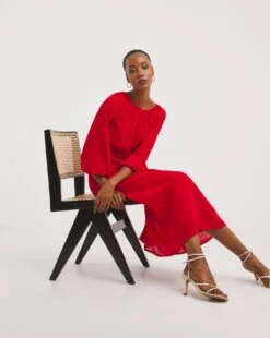 Textured Puff Sleeve Tie Back Dress -JD Williams Shop x01gh516721w