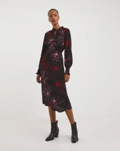 Balloon Sleeve Keyhole Neck Dress