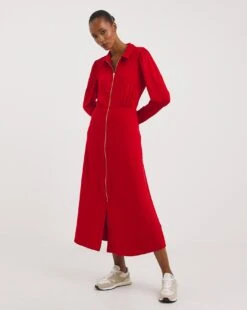 Soft Touch Jersey Zip Front Midi Dress