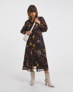 Puff Shirred Sleeve Midi Shirt Dress -JD Williams Shop x01gh618705w