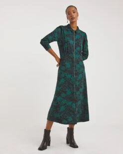 Soft Touch Jersey Zip Front Midi Dress