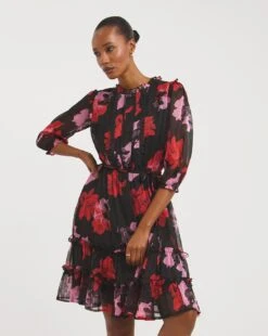 Lace Trim Waisted Tea Dress