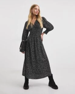 Tie Front Shirred Detail Midi Dress