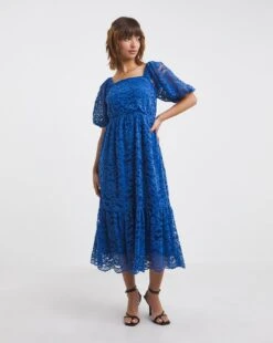 Square Neck Lace Midi Dress