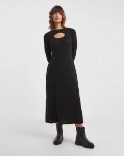 Ribbed Cut Out Jersey Midi Dress