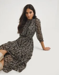 Lace Trim Waisted Midi Dress -JD Williams Shop x01gh779706w