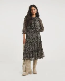 Lace Trim Waisted Midi Dress