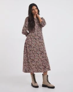 Puff Sleeve Empire Midi Tea Dress