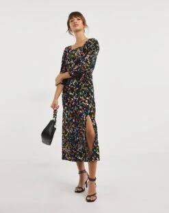 Square Neck Jersey Midi Dress