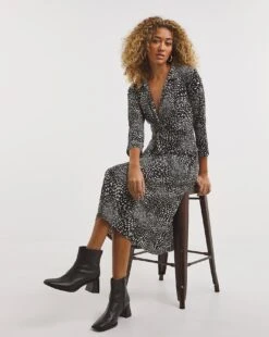 Collared Twist Front Jersey Shirt Dress