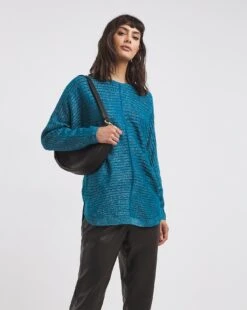 Teal Dolman Sleeve Curve Hem Tunic