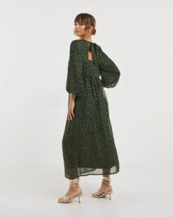 Puff Sleeve Tie Neck Lurex Dobby Dress -JD Williams Shop x01ol063746w