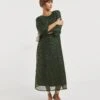 Puff Sleeve Tie Neck Lurex Dobby Dress