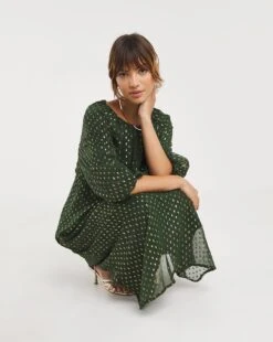 Puff Sleeve Tie Neck Lurex Dobby Dress -JD Williams Shop x01ol063748w