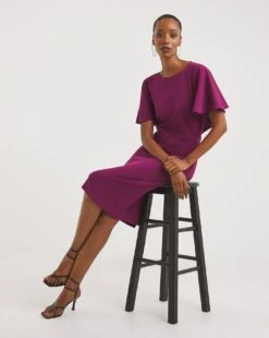 Marilyn Cape Sleeve Scuba Crepe Dress