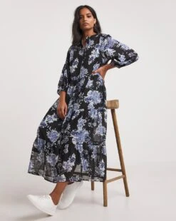 Georgette Tiered Midi Smock Dress
