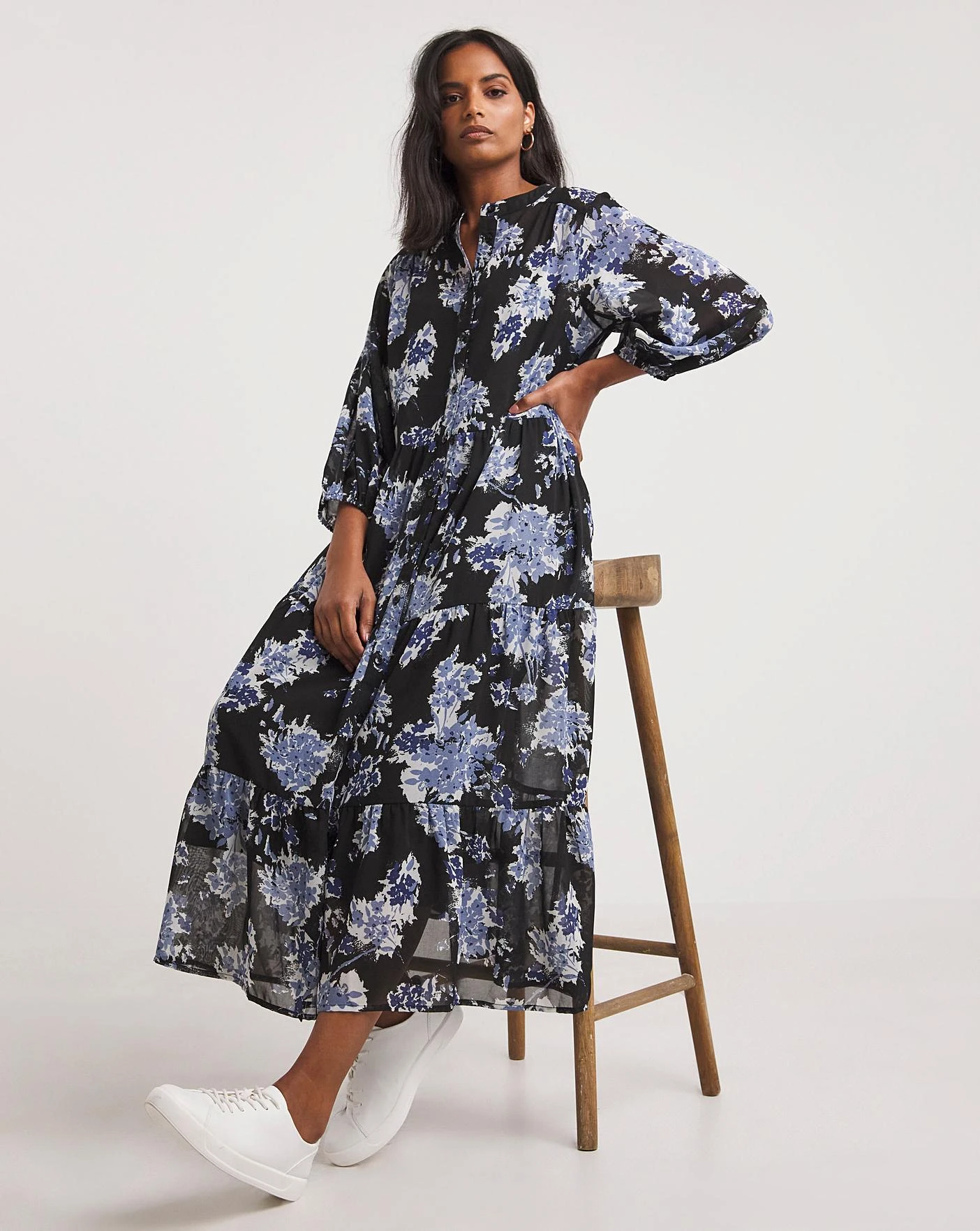 Georgette Tiered Midi Smock Dress 1 Georgette Tiered Midi Smock Dress