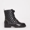 Leather Quilted Lace Ankle Boot E Fit