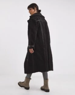 Black Longline PU Trim Teddy Coat 7 Black Longline PU Trim Teddy Coat -JD Williams Shop x01re585705w