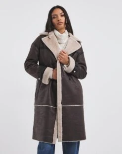 Dark Brown Longline Shearling Aviator