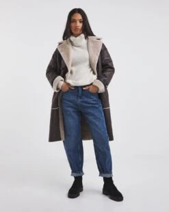 Dark Brown Longline Shearling Aviator -JD Williams Shop x01re587738w