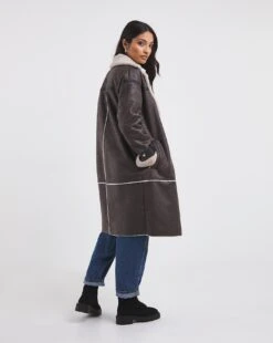 Dark Brown Longline Shearling Aviator -JD Williams Shop x01re587740w