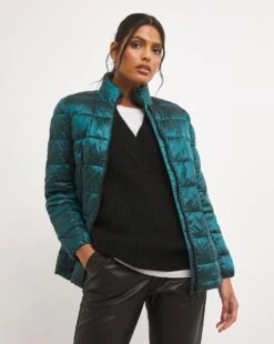 Green Lightweight Metallic Puffer