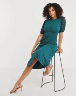 Lace Sleeve And Yoke Midi Tea Dress