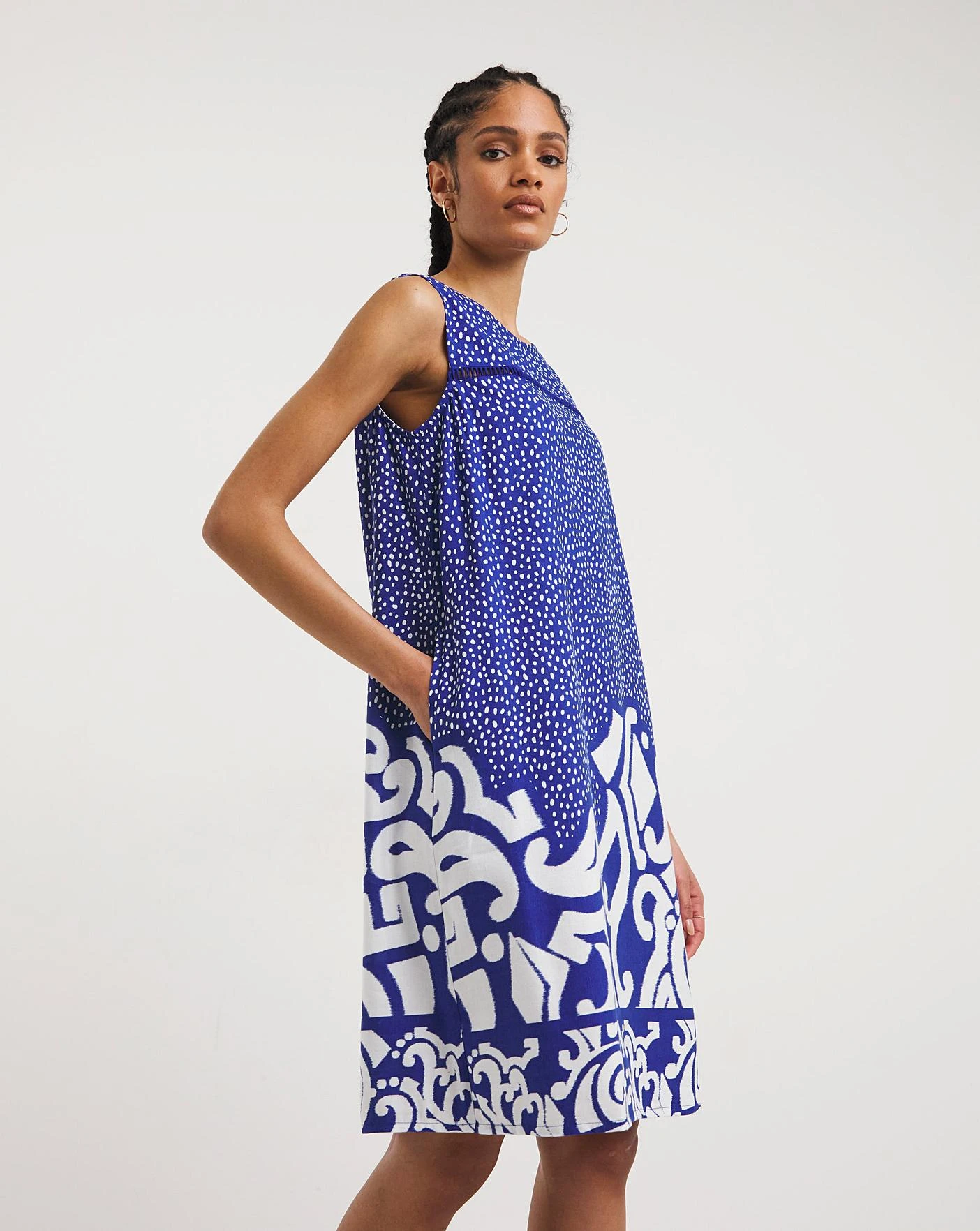 Border Print Linen Shift Dress 1 Border Print Linen Shift Dress