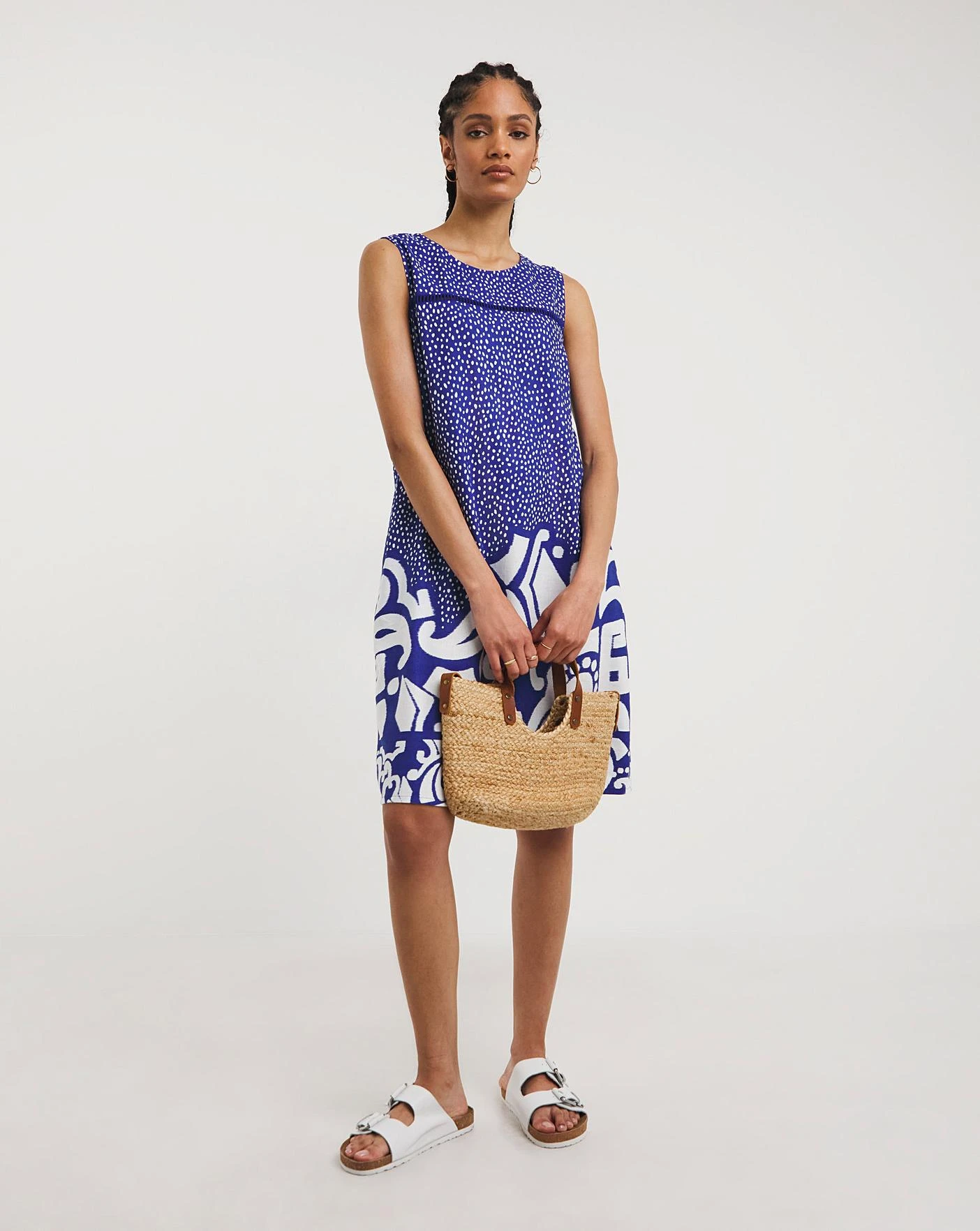 Border Print Linen Shift Dress 2 Border Print Linen Shift Dress - Image 2