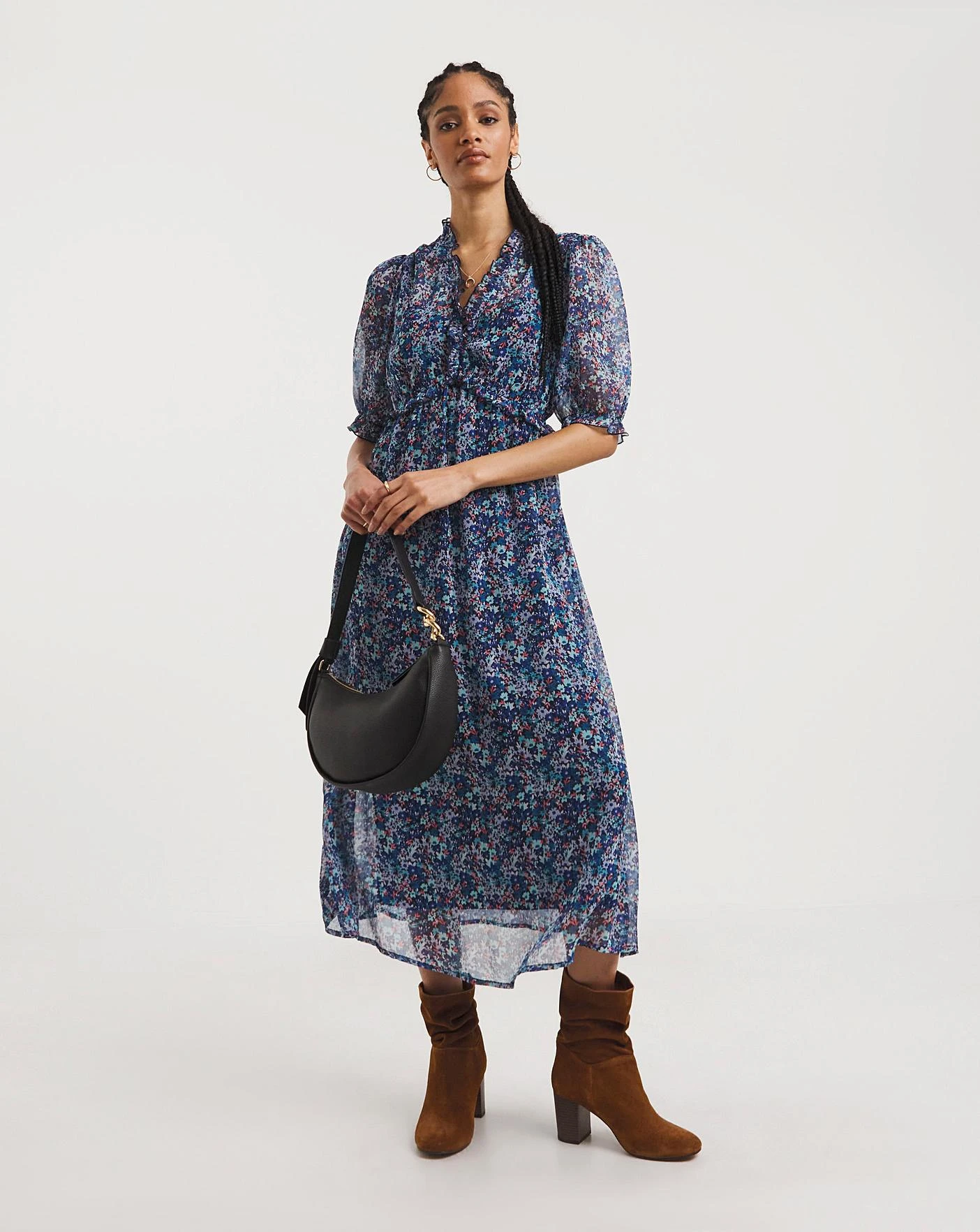 Midi Tea Dress With Frill Detail 1 Midi Tea Dress With Frill Detail