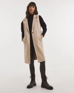 Camel Suedette Longline Gilet