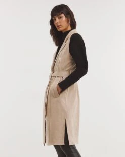 Camel Suedette Longline Gilet -JD Williams Shop x01ss245795w