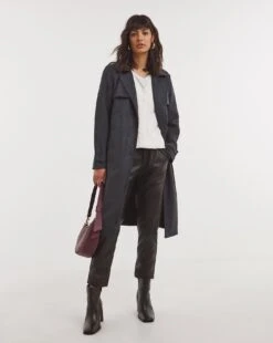 Dark Grey Suedette Longline Trench
