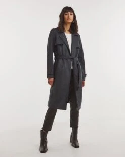 Dark Grey Suedette Longline Trench -JD Williams Shop x01ss259796w