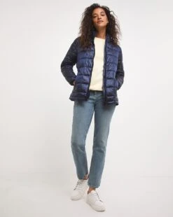 Navy Lightweight Metallic Puffer -JD Williams Shop x01ss728721w