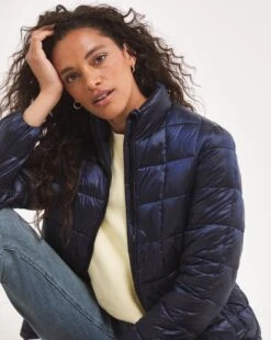 Navy Lightweight Metallic Puffer -JD Williams Shop x01ss728722w