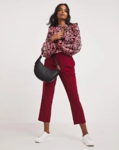 Pink Print Frill Trim Tie Neck Blouse -JD Williams Shop x01tu099707w