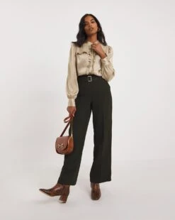 Textured Satin Frill Yoke Blouse -JD Williams Shop x01tu147756w