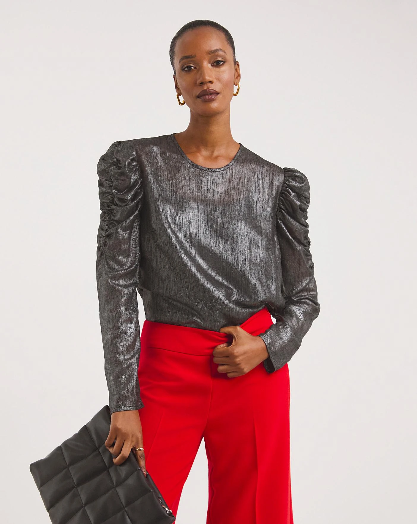 Pewter Ruched Sleeve Top 1 Pewter Ruched Sleeve Top