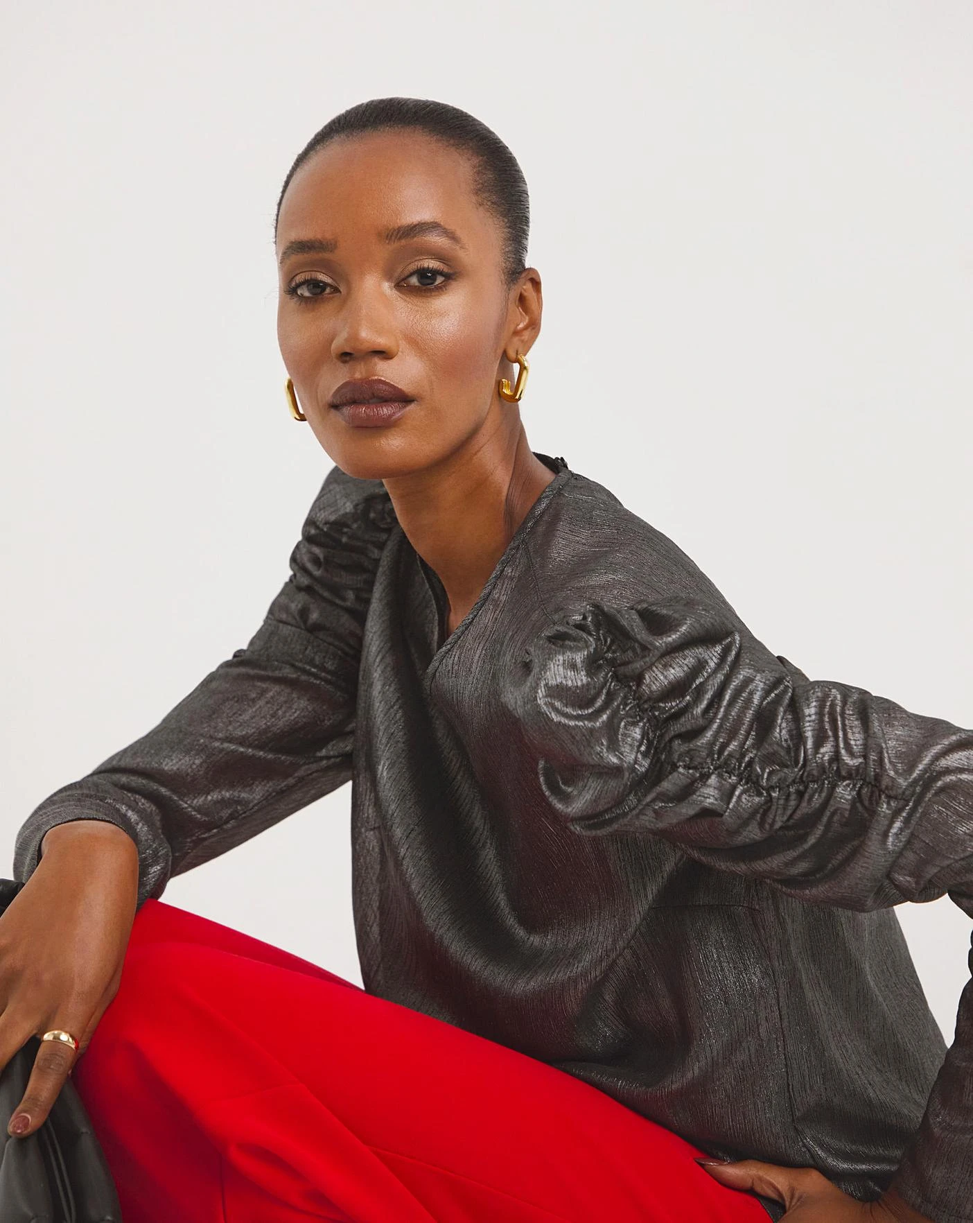 Pewter Ruched Sleeve Top 3 Pewter Ruched Sleeve Top - Image 3