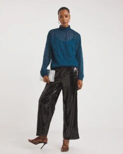 High Neck Flocked Top -JD Williams Shop x01tu241746w