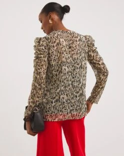 Animal Print Dobby Ruched Sleeve Top 7 Animal Print Dobby Ruched Sleeve Top -JD Williams Shop x01tu242722w