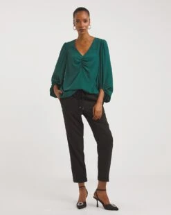 Ruched Front Balloon Sleeve Satin Top -JD Williams Shop x01tu291761w