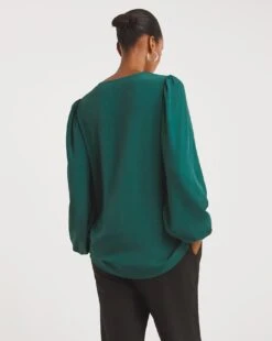 Ruched Front Balloon Sleeve Satin Top -JD Williams Shop x01tu291763w