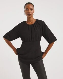 Black Exposed Back Textured Swing Top