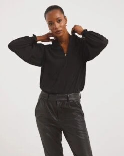 Volume Sleeve Zip Front Blouse