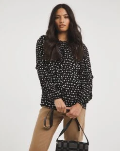 Shirred Yoke Top With Frill Sleeves