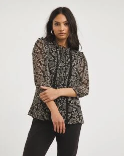 Lace Trim Frill Detail Blouse